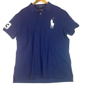 Polo Ralph Lauren Big Pony Polo Shirt Mens XXL Navy Blue Preppy Blokecore Pique